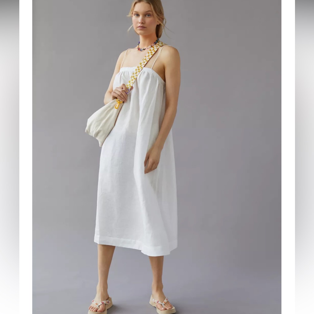 Urban Outfitters Uo White 100% Linen Juliana Midi Dress Women’s Small